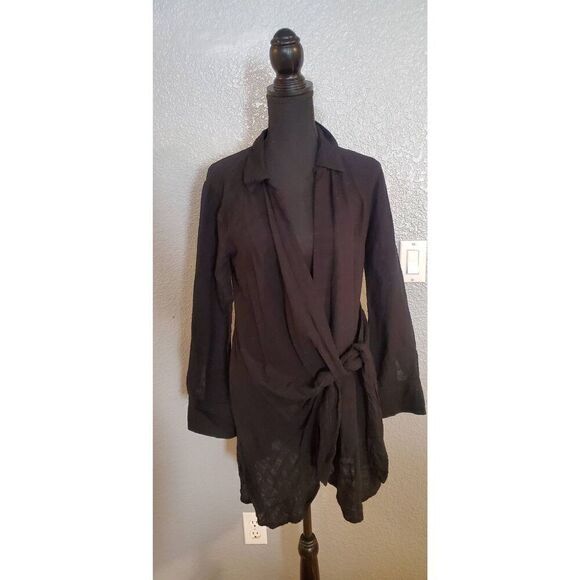 L Space Black Wrap Tunic Long Sleeve Silhouette Top - Picture 7 of 14